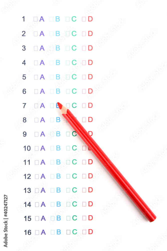 A, B, C, D test close-up A, B, C, D test close-up