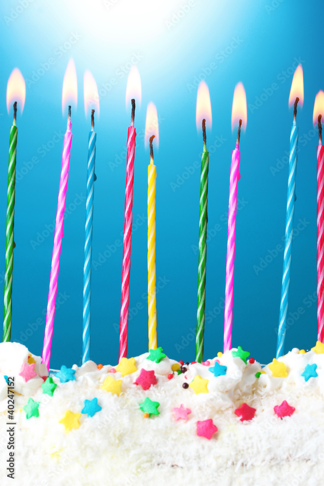 beautiful birthday candles on blue background beautiful birthday candles on blue background