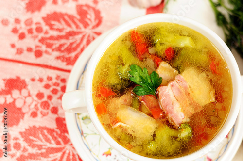 Italian soup with vegetables and bacon photo