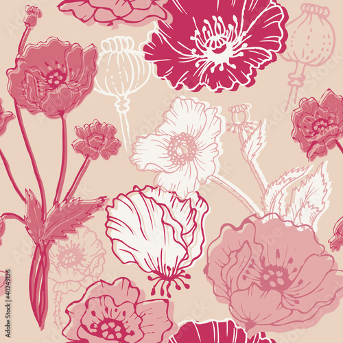 Fototapeta Naklejka Na Ścianę i Meble -  Seamless Poppy Background - for your design, scrapbook in vector