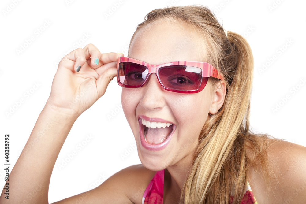 Naklejka premium smiling beautiful girl with colored nails