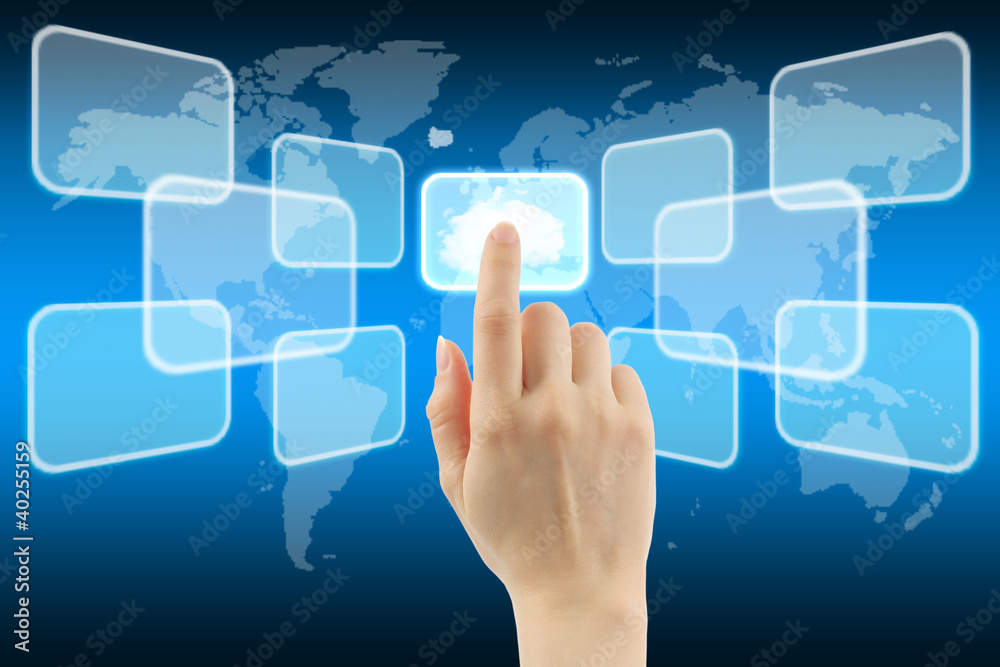 Cloud computing concept with woman hand Cloud computing concept with woman hand