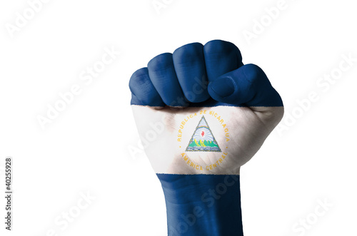 Photo Fist painted in colors of nicaragua flag