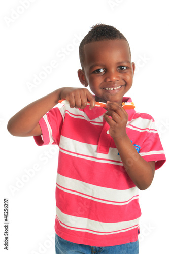 african american black child with a tooth brush isolated