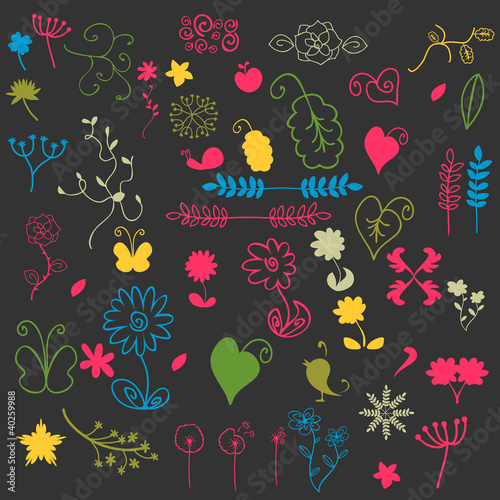 A set of floral elements