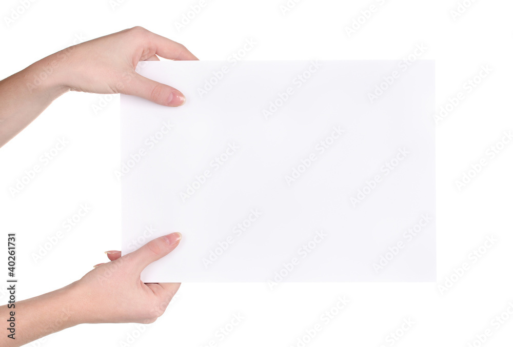 Hands and paper isolated on white Hands and paper isolated on white