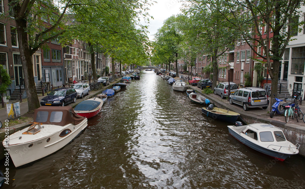 Narrow Amsterdam Canal Overcast