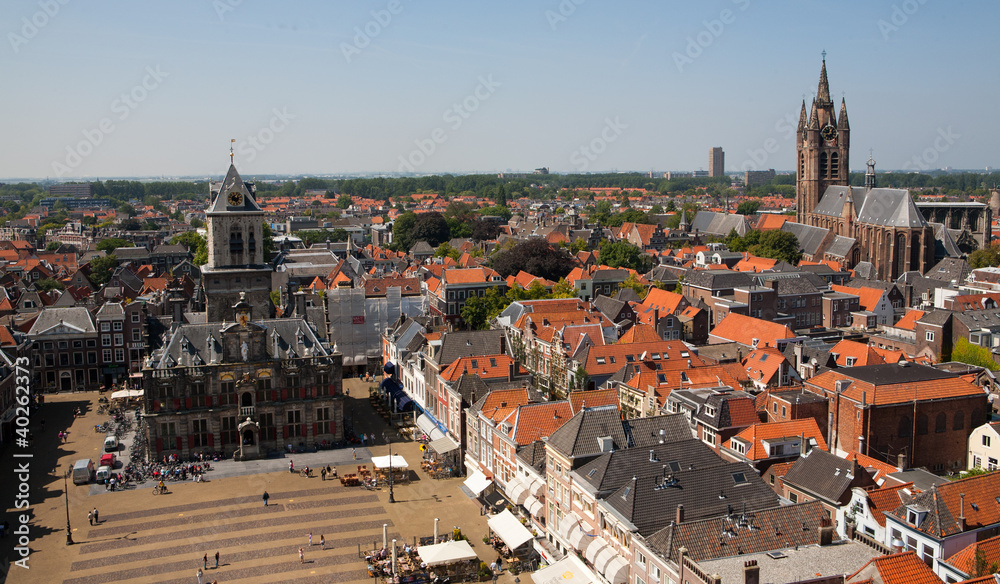Obraz premium Old Church and City Hall Delft City