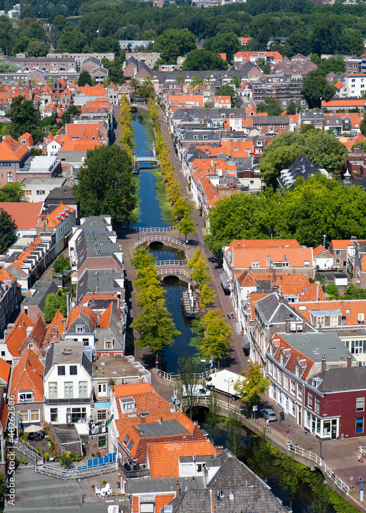 Obraz premium Delft Canal and Bridges from above