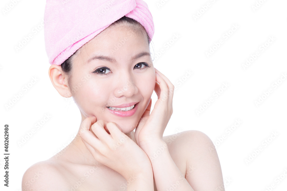 portrait of young girl smile face after bath spa portrait of young girl smile face after bath spa
