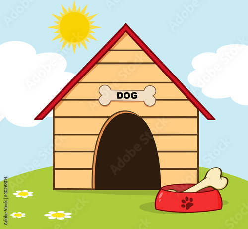 Dog House With Bowl On A Hill