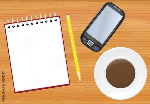 office table with notepad vector illustration