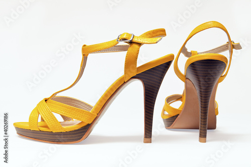 Woman yellow high heels shoes