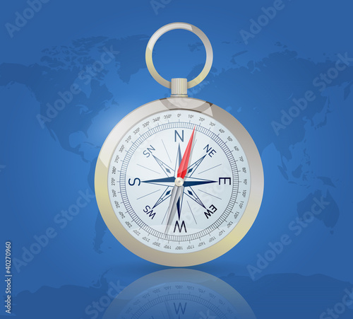 Compass on the world map background