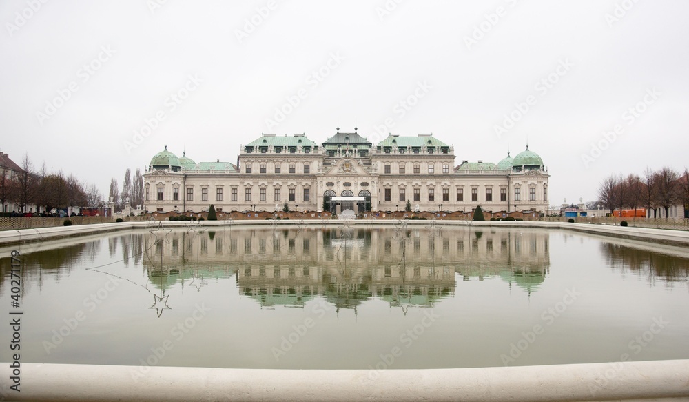 Palace in water reflection in austrian travel in autumn