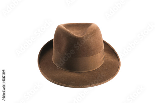 a brown fedora hat isolated on white