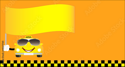 cute visiting card cheerful taxi with flag and space for text