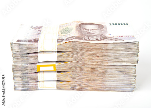 1000 baht banknotes isolated on white background.