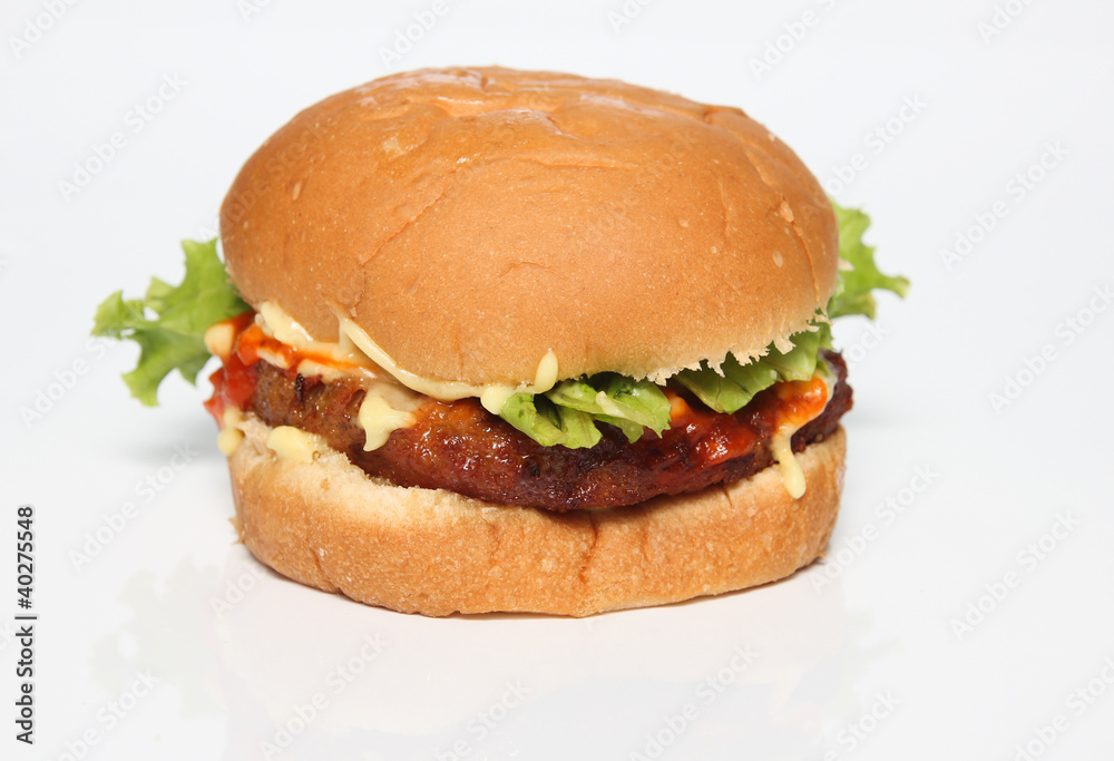 delicious beef burger on a white background
