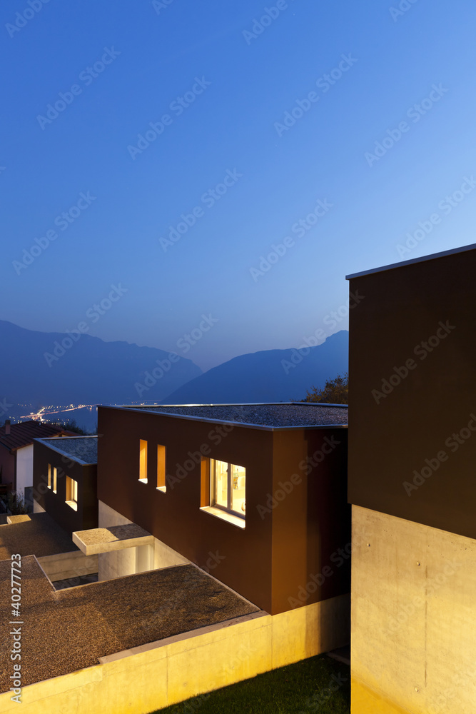 view of the beautiful modern houses, outdoor at night