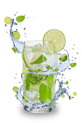 Küchenrückwand glas motiv Spritzendes Wasser Frisches Mojito-Getränk mit Spritzspirale um das Glas.  © Jag_cz