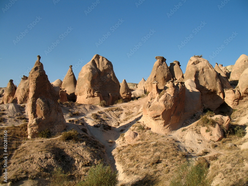 Fairy chimneys, rock formations, near Goreme, Cappadocia, Turkey