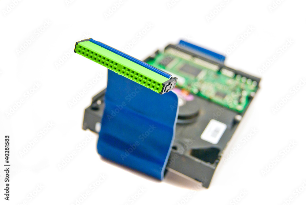 Fototapeta premium computer hard drive and blue IDE connectors