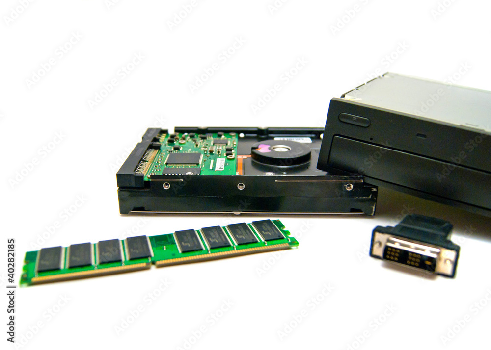 cd-rom, hard drive and computer memory on white cd-rom, hard drive and computer memory on white