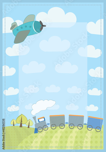 kid's frame with train and plane