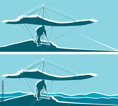 Silhouette of hang glider waiting to take off Separate layers