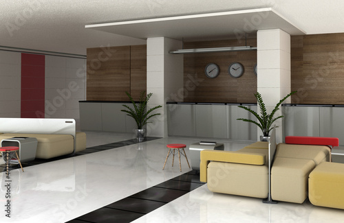 interior of the hotel with a lounge area and reception