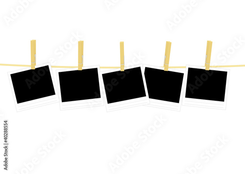 five photos hanging on rope vector illustration