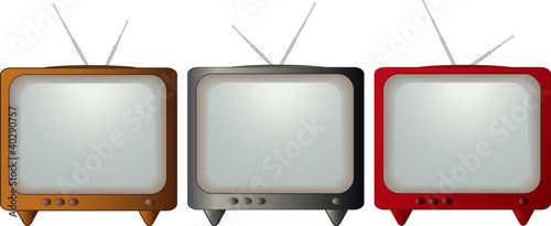 set isolated colorful retro TV