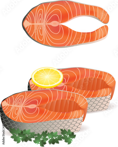 piece of salmon with lemon isolated on white photo-realistic