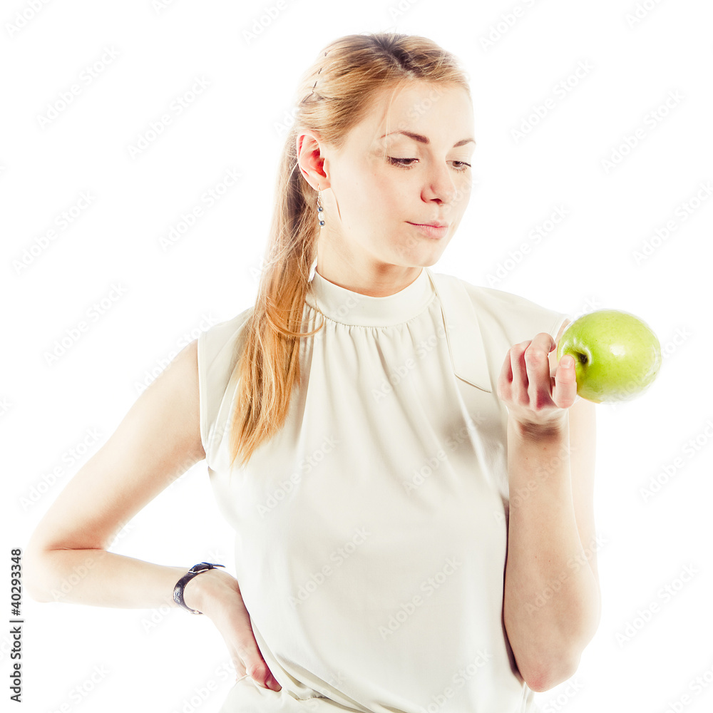 Smiling business woman with green apple Smiling business woman with green apple