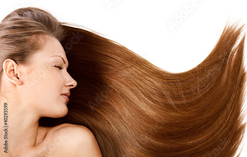 young woman with long healthy shiny hair