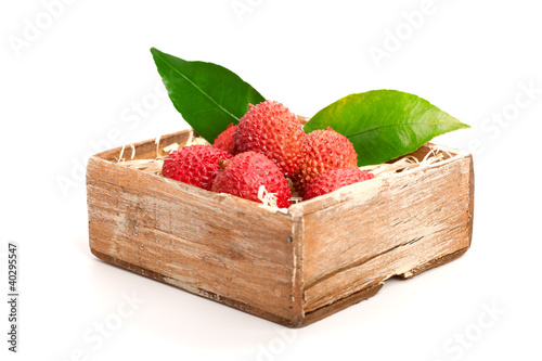 fresh lychees on white background photo