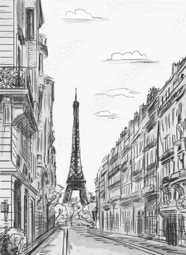 Canvas Print Paris street - illustration