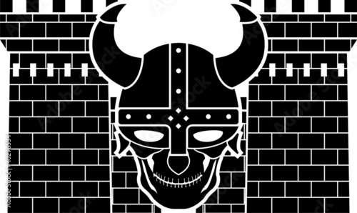 two towers and skull of viking