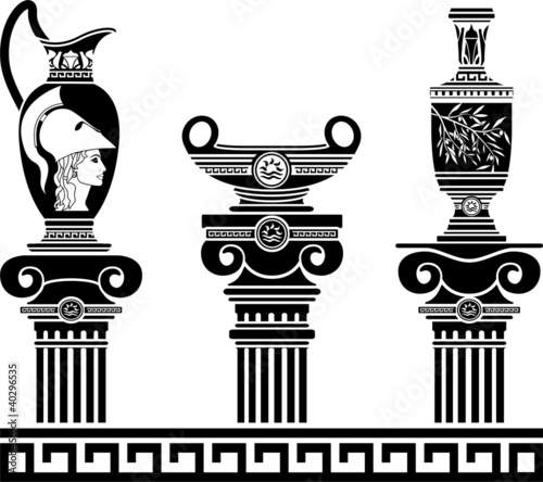 set of hellenic vases and ionic columns. stencils