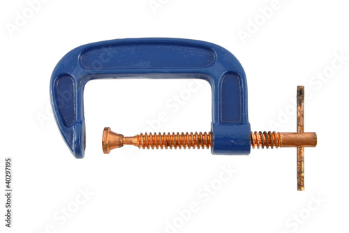 Direct blue iron clamp on white background.