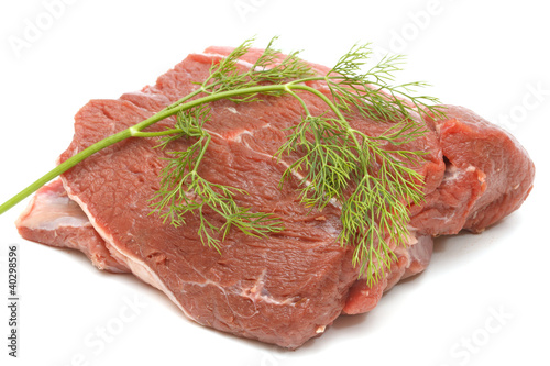 Piece of raw beef on white