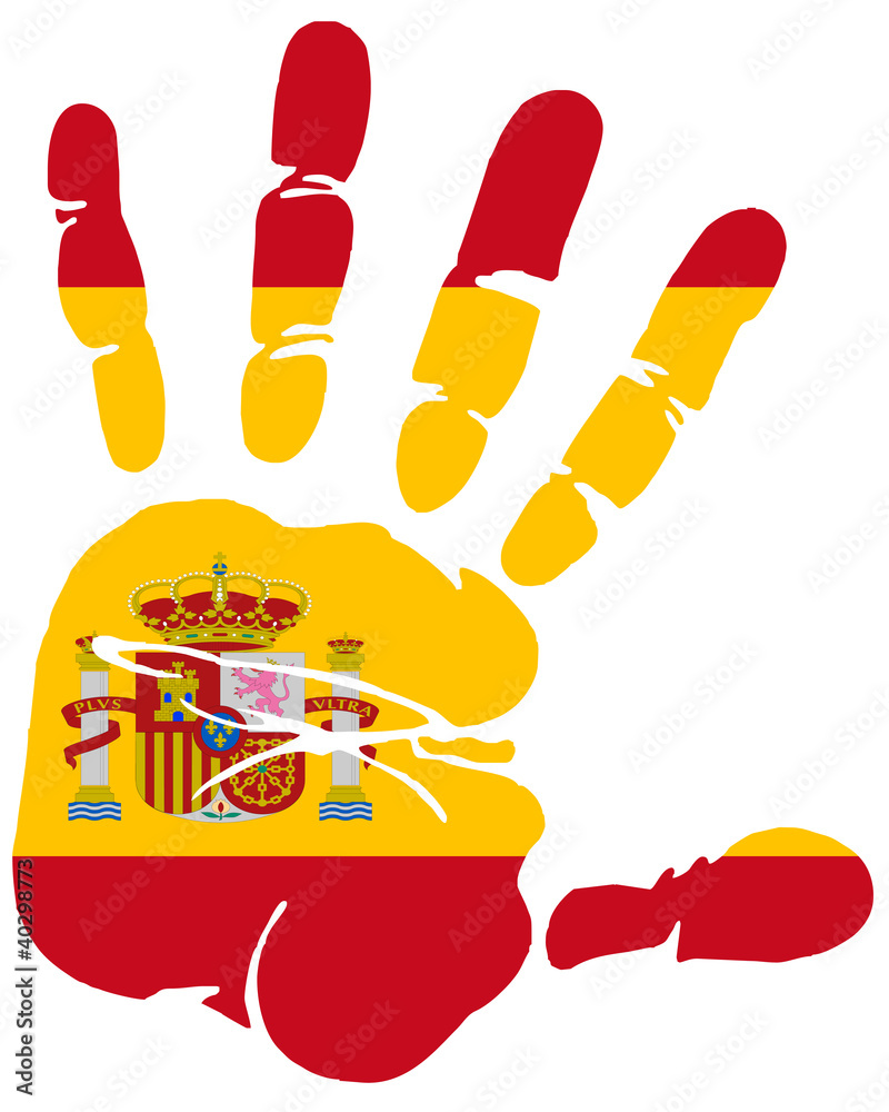 Naklejka premium Hand print of Spain flag colors