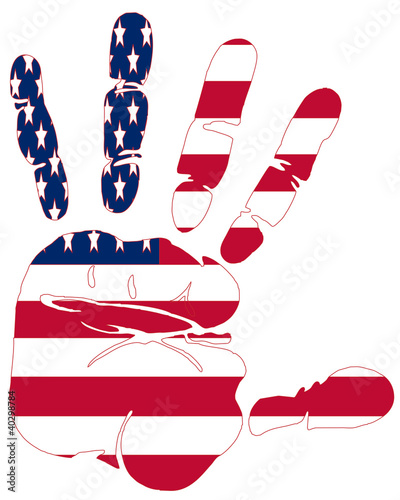 Hand print of American flag colors