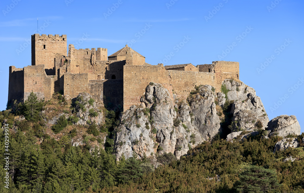 Medieval castle of Loarre on the rocks, Spain