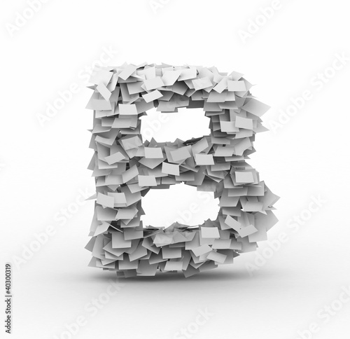 Letter B, stacked from paper sheets