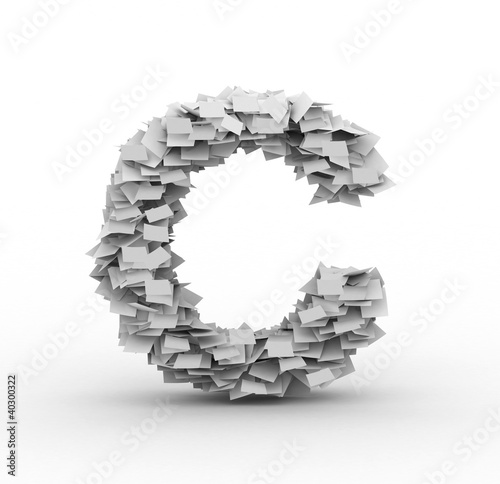 Letter C, stacked from paper sheets