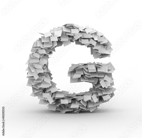 Letter G, stacked from paper sheets