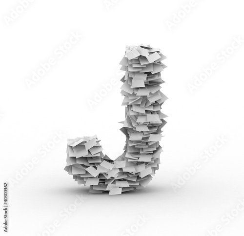 Letter J  stacked from paper sheets