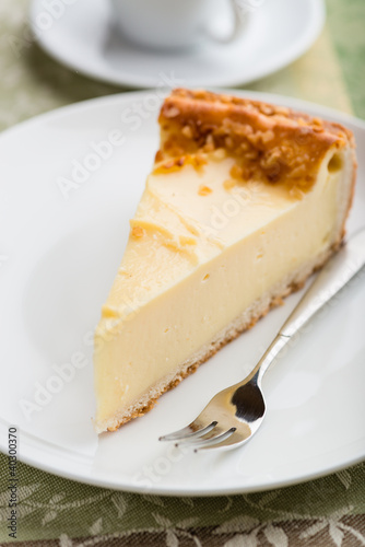 Piece of cheesecake with cake fork